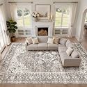 LOONGRUG 10x14 Area Rugs Washable Vintage Boho Living Room Rug Dark Brown