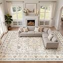 LOONGRUG 10x14 Area Rugs Washable Vintage Boho Living Room Rug Sand Blue