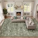 LOONGRUG 10x14 Area Rugs Washable Vintage Boho Living Room Rug Dark Green