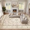 LOONGRUG 10x14 Area Rugs Washable Vintage Boho Living Room Rug Beige Grey