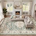 LOONGRUG 10x14 Area Rugs Washable Vintage Boho Living Room Soft Rug Green