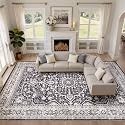 LOONGRUG 10x14 Area Rugs Washable Vintage Boho Living Room Soft Rug Black