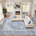LOONGRUG 10x14 Area Rugs Washable Vintage Boho Living Room Rug Blue Gray
