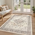 LOONGRUG 4x6 Rug Washable Vintage Boho Rug for Entryway Bedroom Beige Brown