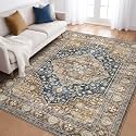 LOONGRUG 5x8 Area Rug Washable Vintage Boho Living Room Rug Yellow Blue