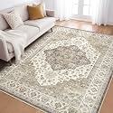 LOONGRUG 5x8 Area Rug Washable Vintage Boho Living Room Rug Brown Beige