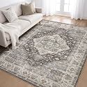 LOONGRUG 5x8 Area Rug Washable Vintage Boho Living Room Rug Grey Brown