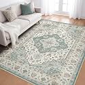 LOONGRUG 6x8 Area Rug Washable Vintage Boho Living Room Rug Teal Brown