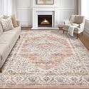 LOONGRUG 6x8 Area Rug Washable Vintage Boho Living Room Rug Pink Brown