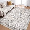 LOONGRUG 6x8 Area Rug Washable Vintage Boho Living Room Rug Ivory Gray