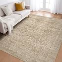 LOONGRUG 6x9 Area Rug Washable Vintage Floral Living Room Rug Brown