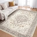 LOONGRUG 6x9 Area Rug Washable Vintage Boho Living Room Rug Beige Brown