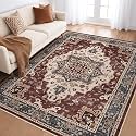 LOONGRUG 6x9 Area Rug Washable Vintage Boho Living Room Rug Burgundy