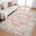 LOONGRUG 6x9 Area Rug Washable Vintage Boho Living Room Rug Pink Brown