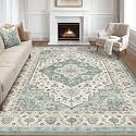 LOONGRUG 7x10 Area Rug Washable Vintage Boho Living Room Rug Teal Brown