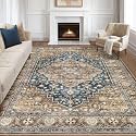 LOONGRUG 7x10 Area Rug Washable Vintage Boho Living Room Rug Yellow Blue