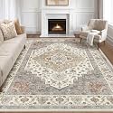 LOONGRUG 7x10 Area Rug Washable Vintage Boho Living Room Rug Orange Beige