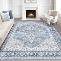 LOONGRUG 7x9 Area Rug Washable Vintage Boho Living Room Rug Blue Gray