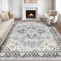 LOONGRUG 7x9 Area Rug Washable Vintage Boho Living Room Rug Blue Tan