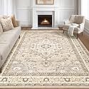LOONGRUG 7x9 Area Rug Washable Vintage Boho Living Room Rug Beige Grey