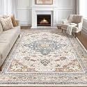 LOONGRUG 8x10 Area Rugs Washable Vintage Boho Living Room Rug Beige Blue