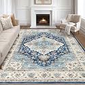 LOONGRUG 8x10 Area Rugs Washable Vintage Boho Living Room Rug Navy Beige
