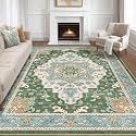 LOONGRUG 8x10 Area Rugs Washable Vintage Boho Living Room Rug Green Multi