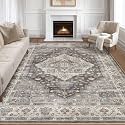 LOONGRUG 8x10 Area Rugs Washable Vintage Boho Living Room Rug Grey Brown