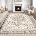 LOONGRUG 8x10 Area Rugs Washable Vintage Boho Living Room Rug Beige Brown
