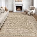 LOONGRUG 9x12 Area Rug Washable Vintage Floral Living Room Rug Brown