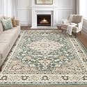 LOONGRUG 9x12 Area Rug Washable Vintage Boho Living Room Soft Rug Green