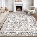 LOONGRUG 9x12 Area Rug Washable Vintage Boho Living Room Rug Ivory Gray