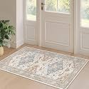 LOONGRUG Runner Rug 2x4 Washable Non-Slip Vintage Boho Rug Beige Blue