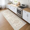 LOONGRUG Runner Rug 2x6 Washable Non-Slip Vintage Boho Rug Cream Blue