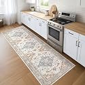 LOONGRUG Runner Rug 3x10 Washable Non-Slip Vintage Boho Rug Beige Blue