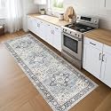 LOONGRUG Runner Rug 3x10 Washable Non Slip Vintage Boho Rug Blue Tan