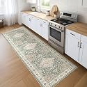 LOONGRUG Runner Rug 3x8 Washable Non-Slip Vintage Boho Soft Rug Green