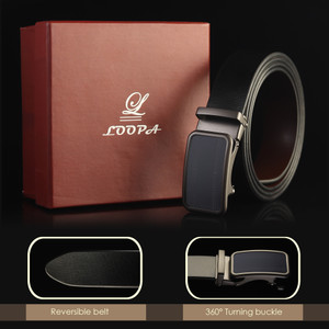 LOOPA Men Formal Black Genuine Leather Reversible