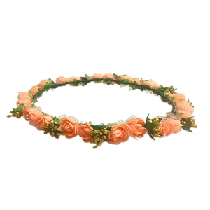 women39s peach and golden fabric tiaracrownheadband for girls hair accessories for birthday party