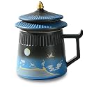 Loose Leaf Tea Cup with Infuser and Lid, 14.8oz Chinese Ceramic Mug with Fine Mesh Strainer, Office Steeping Cup for Tea Lovers Gifts