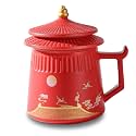 Loose Leaf Tea Cup with Infuser and Lid, 14.8oz Chinese Ceramic Mug with Fine Mesh Strainer, Office Steeping Cup for Tea Lovers Gifts