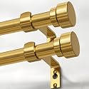 Lootkell 2 Pack Modern Gold Curtain Rods for Windows 28 to 48 Adjustable Length Heavy Duty 1" Diameter Brass Window Rod with Solid Metal Finials for Outdoor Farmhouse Bedroom Kitchen Living Room