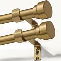 Lootkell 2 Pack Warm Gold Curtain Rods for Windows 66 to 120 Adjustable Length Heavy Duty 1" Diameter Brass Window Rod with Solid Metal Finials for Outdoor Farmhouse Bedroom Kitchen Living Room
