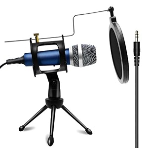 blue condenser recording microphone 35mm plug and play pc microphone broadcast microphone for computer desktop laptop mac windows online chatting podcast skype youtube gameblue