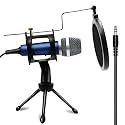 Blue Condenser Recording Microphone 3.5mm Plug and Play PC Microphone, Broadcast Microphone for Computer Desktop Laptop MAC Windows Online Chatting Podcast Skype YouTube Game（Blue