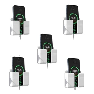 plastic wall mounted mobile holder storage case for remote wall mount mobile standmulti purpose stand with hole for phone charging white_pack of 5