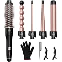 Lopeie 5 in 1 Curling Iron with Thermal Brush and 4 Interchangeable Ceramic Barrels(1/2 to 1 1/2 inch), Curling Wand Set, Fast Heating, Dual Voltage Hair Curler, Gifts for Women