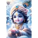 Lord Bal Krishna Poster for Pregnant Women | Religious Bal Krishna God Posters for Room, Living Room, Bedroom, Mandir Room Walls | 12 x 18 Inches | Multicolor