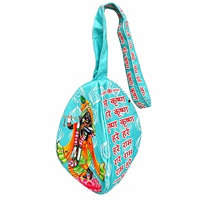 lord krishna printed gomukhi japa mala bag with zip pocket cotton chanting bag for mantra jaap tulsirudraksha mala storagecolorful sky blue
