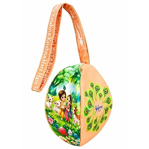 lord krishna with radha printed gomukhi japa mala bag with zip pocket cotton chanting bag for mantra jaap tulsirudraksha mala storagecolorful saffron multi
